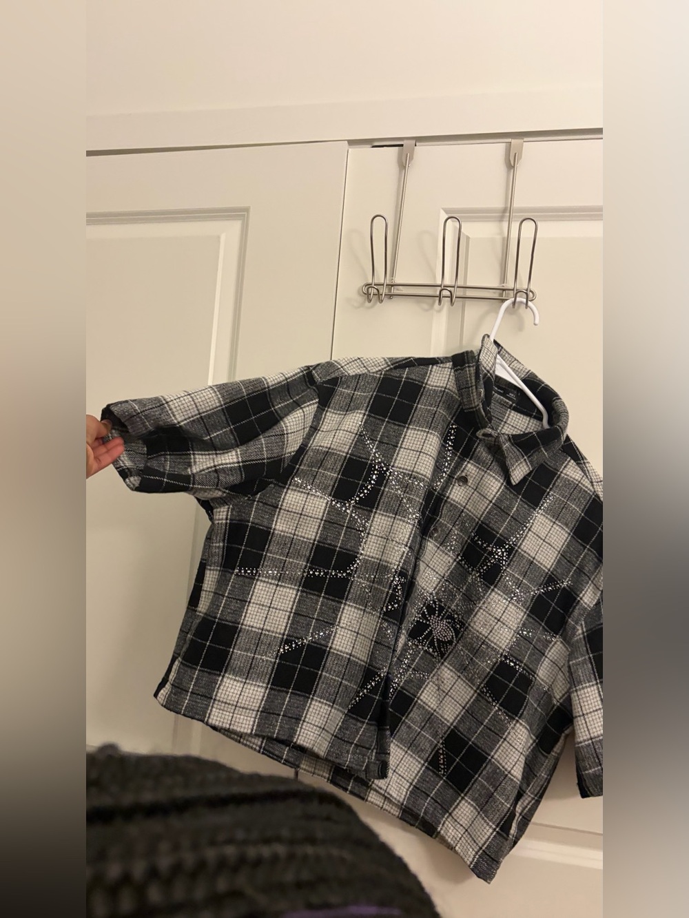Men's Black & White Plaid Button-Down Shirt